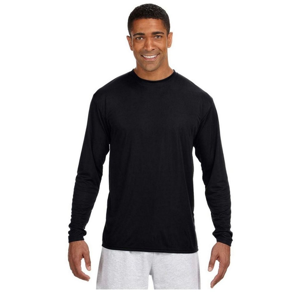 A4 en's LongSleeve Cooling Performance Crew - N3165 - Black